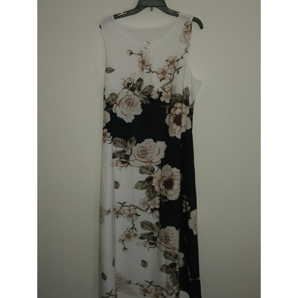 Floral Womens Dress XL Black White Sleeveless Long Sun Summer Flowy Dress - Picture 1 of 7
